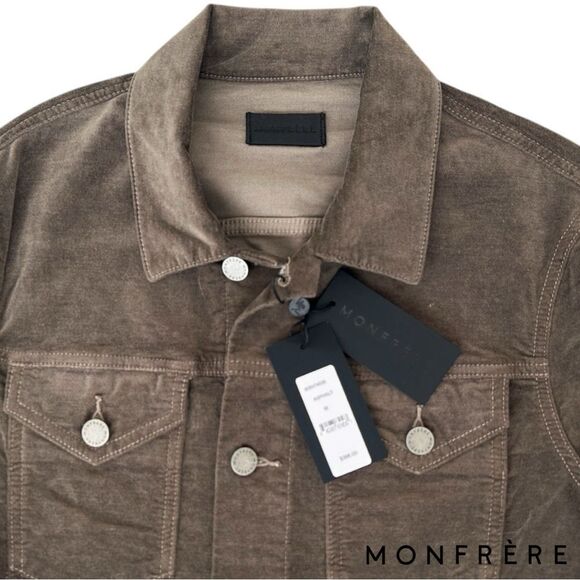 Monfrère **NWT** Mens Dean Stretch Velvet Trucker Jacket in Asphalt - Picture 8 of 8